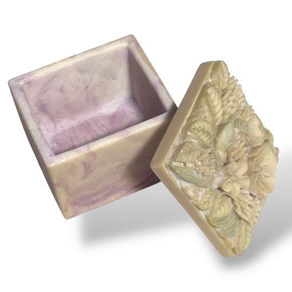 VINTAGE Floral Top Mini Small Trinket Jewelry Pill Box Miniature Carved Lid - Picture 4 of 10